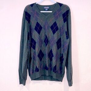 Mens BROOKS BROTHERS Italian merino Wool argyle sweater top size Large